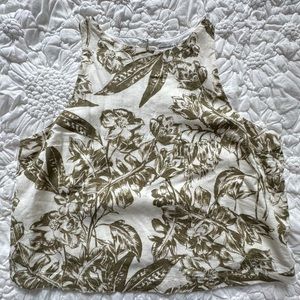 Abercrombie & Fitch Cream and Green Sleeveless Linen Blend Tank